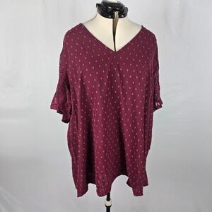 Bloomchic Blouse Women's 3X Purple Fabric Polka Dot Lace Short Sleeve Blouse NWT